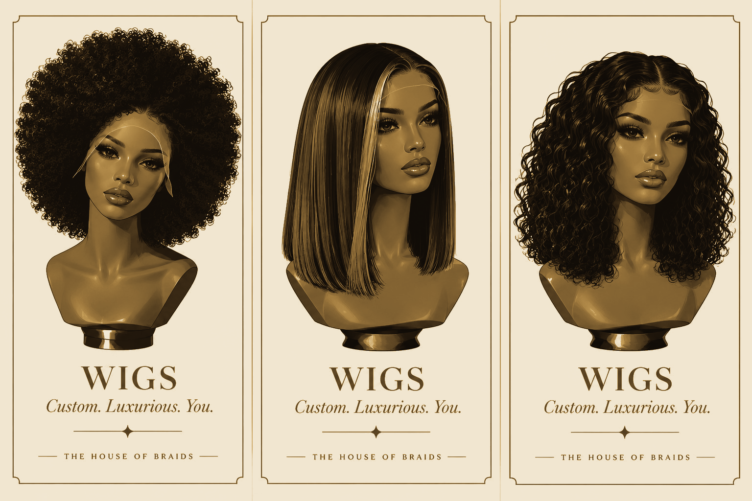 Afro textured, straight, and wavy luxury wigs